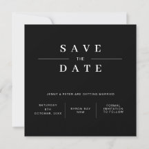 Moderno save the date preto e branco contemporâneo