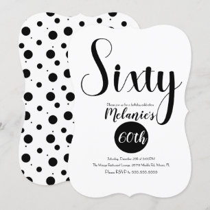 Convite Moderno Script 60th Bold Preto e Branco Pontos