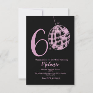 Convite Moderno Script 60th Negrito Preto Brilho Disco