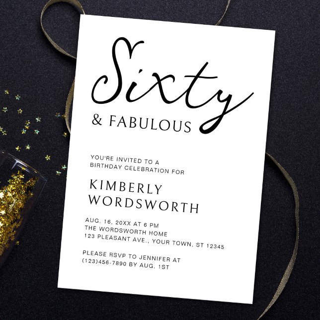 Convite Moderno Script de Sessenta e Fabuloso Aniversário  (Criador carregado)