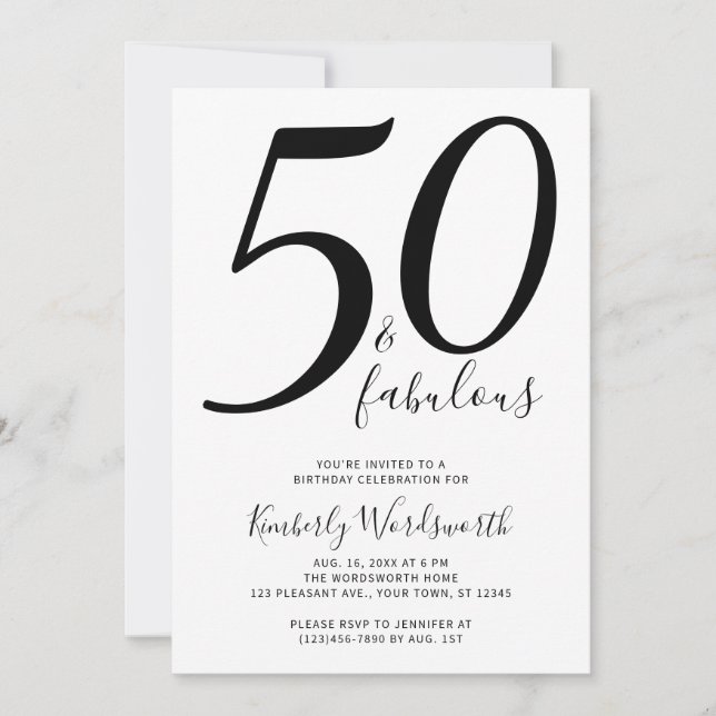 Convite Moderno Script Elegante 50 Fabuloso Aniversário de (Frente)