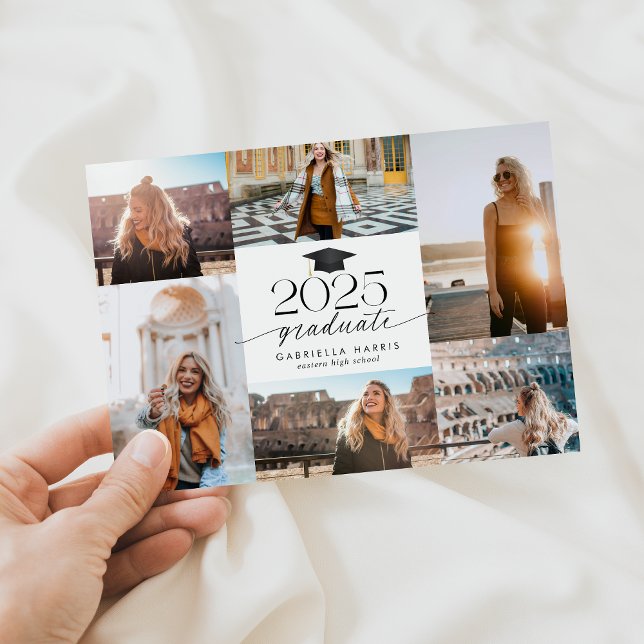 Convite Moderno Script Preto + Branco Graduação 2025 (Modern Black + White Script 2025 Graduation Invitation)