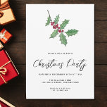 Convite Moderno Script Winter Holly Berries Festa de Natal<br><div class="desc">Convide familiares e amigos para a sua festa de Natal com este convite festivo moderno e simples. É decorada com coloração aquosa,  holly verde,  bagas vermelhas e tipografia com script de na moda. Facilmente personalizável. Original Watercolor © Michele Davies.</div>