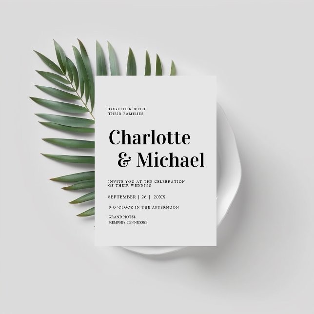 Convite Moderno, simples, elegante Einladung (Modern, simple, elegant, gray, wedding invitation.)