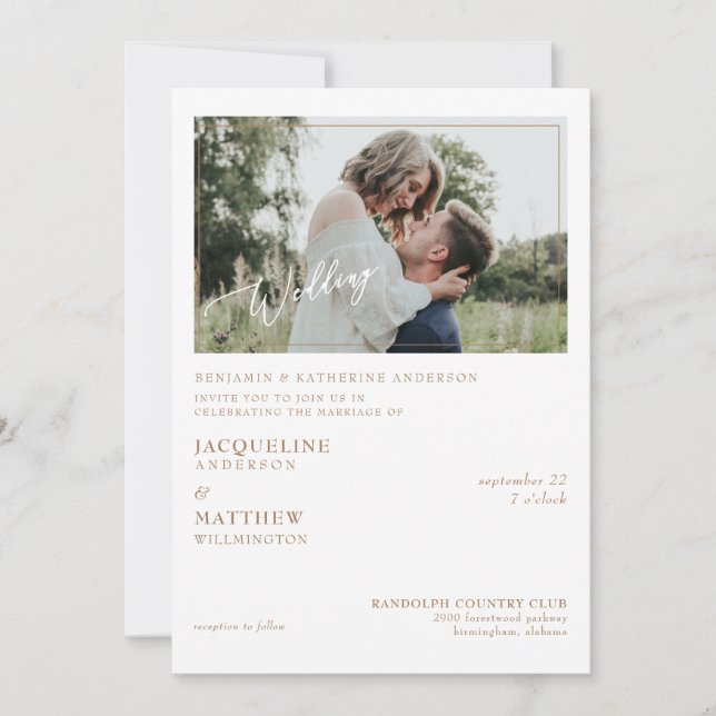 Convite Moderno Simples  Foto Noiva Pais Casamento (Frente)