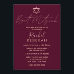 Convite Moderno Simples Rosa Burgundy Red Bat Mitzvah<br><div class="desc">Este convite elegante, minimalista e chic Bat Mitzvah é a escolha perfeita para a sua filha no dia especial dela. Ele apresenta um simples e moderno falso design de tipografia rosa dourada com a estrela de David em um fundo vermelho burgundy. É um belo, contemporâneo, e na moda design para...</div>