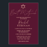 Convite Moderno Simples Rosa Burgundy Red Bat Mitzvah<br><div class="desc">Este convite elegante, minimalista e chic Bat Mitzvah é a escolha perfeita para a sua filha no dia especial dela. Ele apresenta um simples e moderno falso design de tipografia rosa dourada com a estrela de David em um fundo vermelho burgundy. É um belo, contemporâneo, e na moda design para...</div>