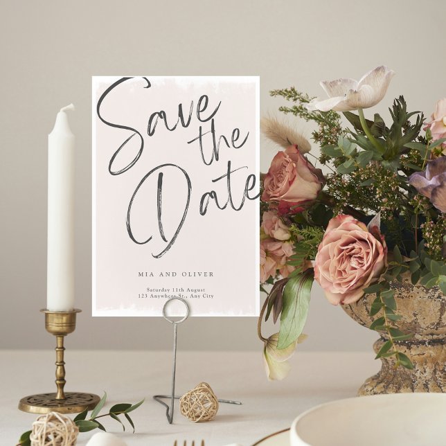 Convite Moderno Simples Rosa Caligrafia Salvar a Data  (Modern SImple Pink Calligraphy Save The Date Invitation)