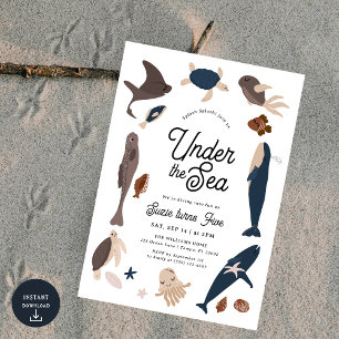 Convite Moderno sob o 5 do mar Aniversário