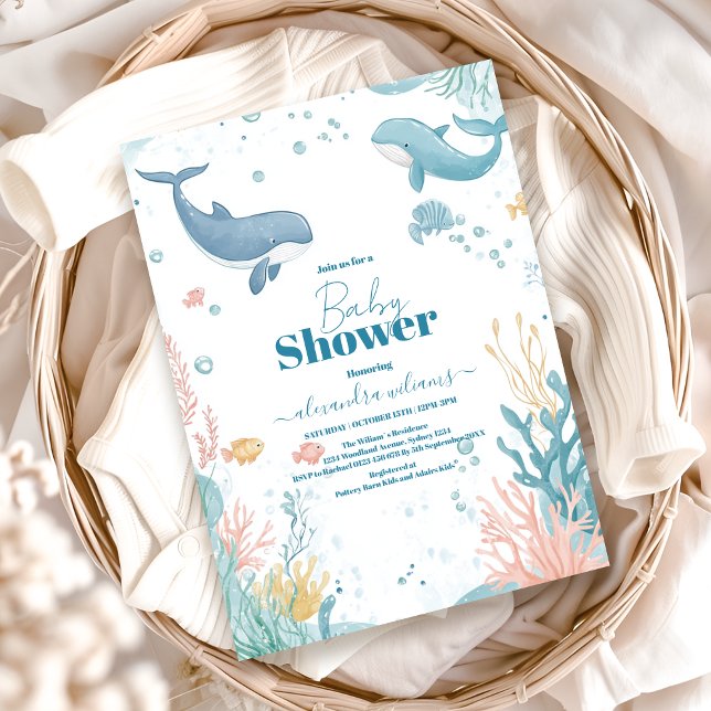 Convite Moderno sob o mar Chá de fraldas neutro por gênero (Criador carregado)