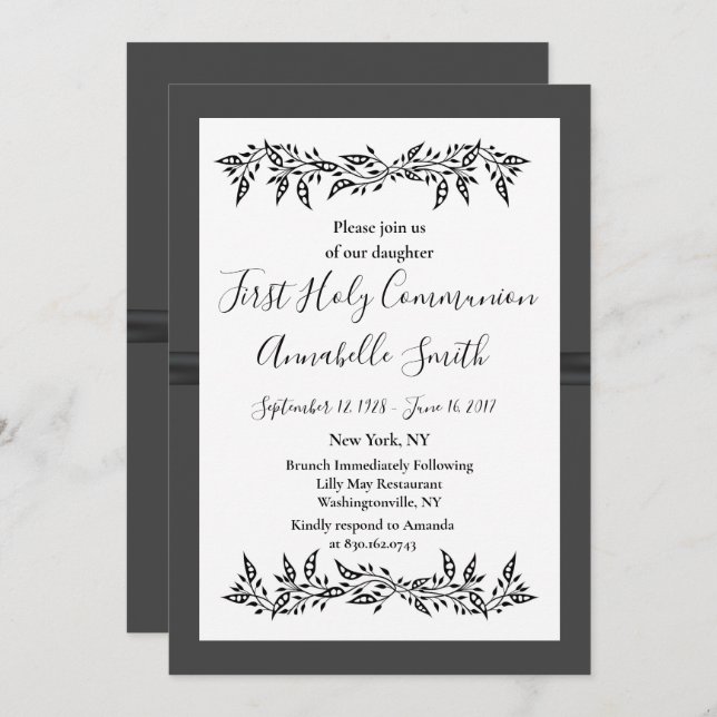 Convite MODERNO SOFISTICADO Primeiro Sagrado Comm (Frente/Verso)