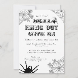 Convite Moderno Spooky Spider web Black & White Halloween
