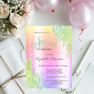 Convite Moderno Sweet 16 Ombre com Pingos de Brilho Verde