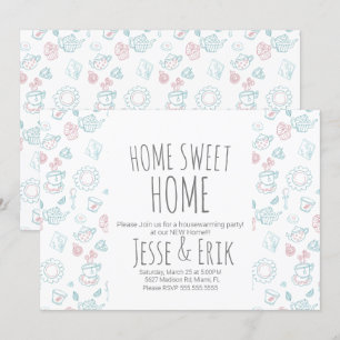 Convite Moderno Tea Doodles Festa de Aquecimento Familiar