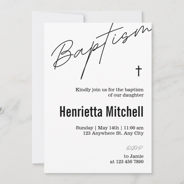 Convite Moderno Terracotta Calliografia - Batismo (Frente)