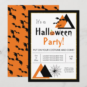 Convite Moderno triângulo morcegos e teia de aranha Hallo