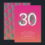 Convite Moderno tropical Fuchsia aniversário de 30 anos<br><div class="desc">Este divertido convite de 30 anos tem um fundo solar cor-de-rosa e laranja tropical,  folhas tropicais de aquarela que envolvem 30 e texto simples. A parte de trás apresenta um plano de fundo do pôr do sol e um padrão de folha monstera tropical de cor d'água.</div>