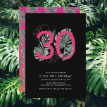 Convite Moderno tropical Fuchsia aniversário de 30 anos<br><div class="desc">Este divertido convite de 30 anos tem um fundo solar cor-de-rosa e laranja tropical,  folhas tropicais de aquarela que envolvem 30 e texto simples. A parte de trás apresenta um plano de fundo do pôr do sol e um padrão de folha monstera tropical de cor d'água.</div>