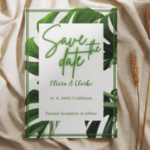 Moderno Tropical Verde Neon e Branco Salve a Data