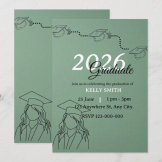 Convite Moderno Verde Sage MENINA Graduação Minimalista