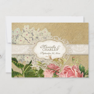 Convite Moderno Vintage Lace Tea Sained Hydrangea em Rosas