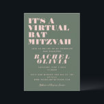 Convite Moderno Virtual Link e Green Bat Mitzvah<br><div class="desc">Convite Mitzvah para Bat Virtual Online Moderno,  Rosa e Verde</div>