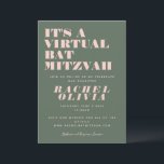 Convite Moderno Virtual Link e Green Bat Mitzvah<br><div class="desc">Convite Mitzvah para Bat Virtual Online Moderno,  Rosa e Verde</div>
