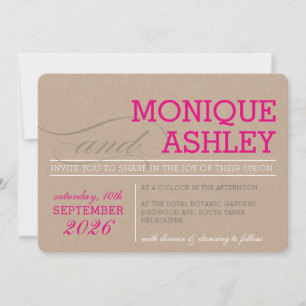 Convite MODERNO WEDDING texto simples, negrito, cor-de-ros