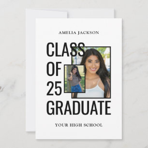 Convite Moderno White 2 Fotos Classe De 25 Formando Aberta
