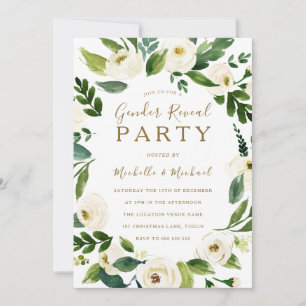 Convite Moderno White Floral Wreath Gênero Revelação
