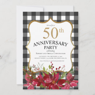 Convite Moderno Xadrez Búfalo Floral Vermelho Aniversário