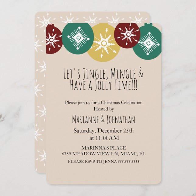 Convite Moedas de Natal Flocos de Neve (Frente/Verso)