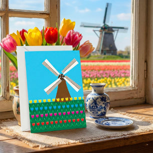 Convite Moinho de Vento Holandês e Campo de Tulipas Colori