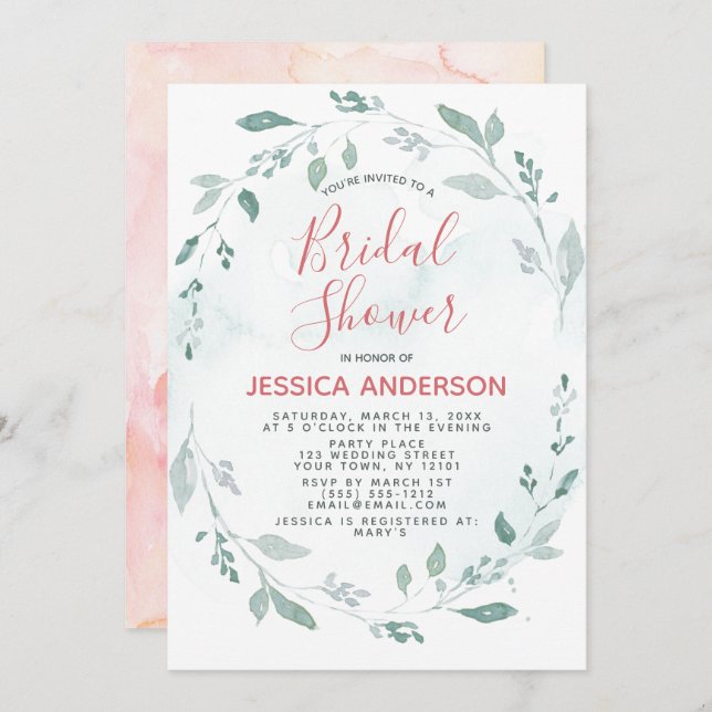 Convite Mola-d'água verde e Chá de panela rosa (Frente/Verso)