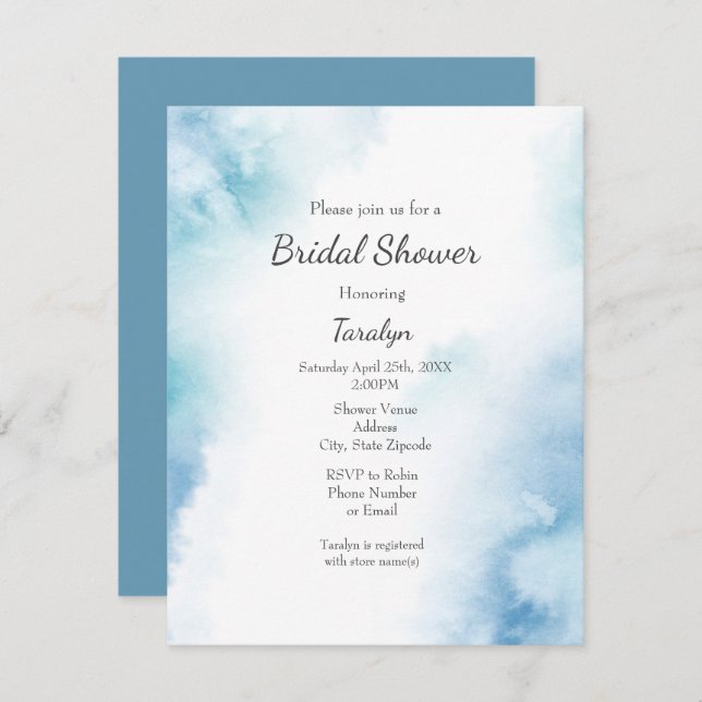 Convite Moldura Abstrato de Cor de Água Teal Azul (Frente/Verso)