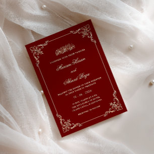 Convite Moldura Antiga Casamento Muçulmano Vermelho Burgun