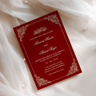 Convite Moldura Antiga Casamento Muçulmano Vermelho Burgun