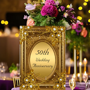Convite Moldura Antiga Floral de Diamante Dourado de 50º A