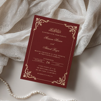 Convite Moldura Antiga Rococó Dourada Borgonha Casamento M