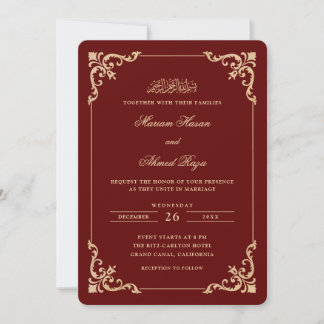 Convite Moldura Antiga Rococó Dourada Borgonha Casamento M