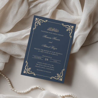 Convite Moldura Antiga Rococó Dourada Casamento Muçulmano