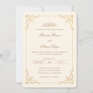 Convite Moldura Antiga Vitoriana Dourada Creme Casamento M
