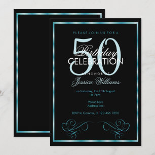 Convite Moldura Aquática Glamourosa para Aniversário de 50