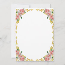 Moldura Barroca Dourada Flor Branca Rosa