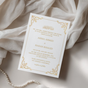 Convite Moldura Barroca Ornamentada Dourado Branco Cerimôn