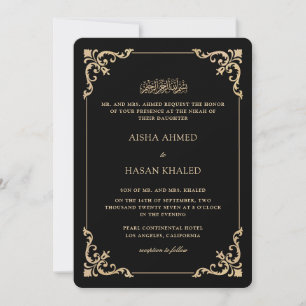 Convite Moldura Barroca Ornata Dourado Cerimônia de Nikah