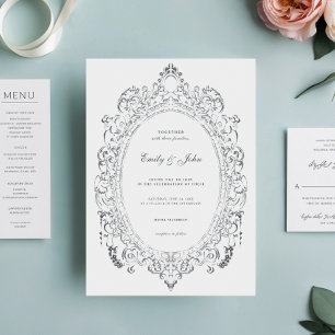 Convite Moldura Barroca Oval Minimalista Casamento Elegant