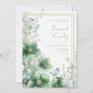 Convite Moldura Botânica de Hellebore Translúcido Esmerald
