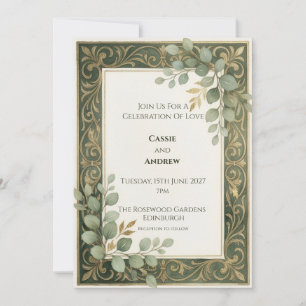 Convite Moldura Botânica de Ouro Esmeralda Casamento