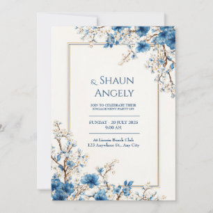 Convite Moldura Botânica Etérea Veia Dourada Índigo Casame